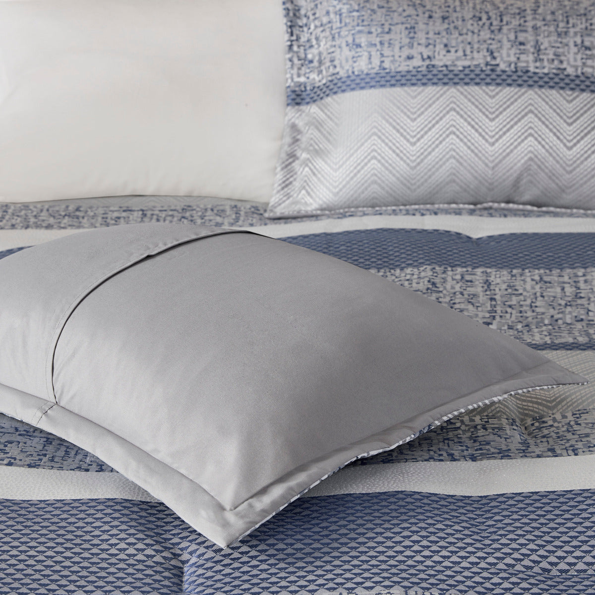 7 Piece Jacquard Comforter Set Navy Cal King California King Navy Polyester