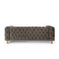 Mirod Comfy 3 Seat Sofa With Tufted Back And Arm, Modern For Living Room Grey Velvet 3 Seat