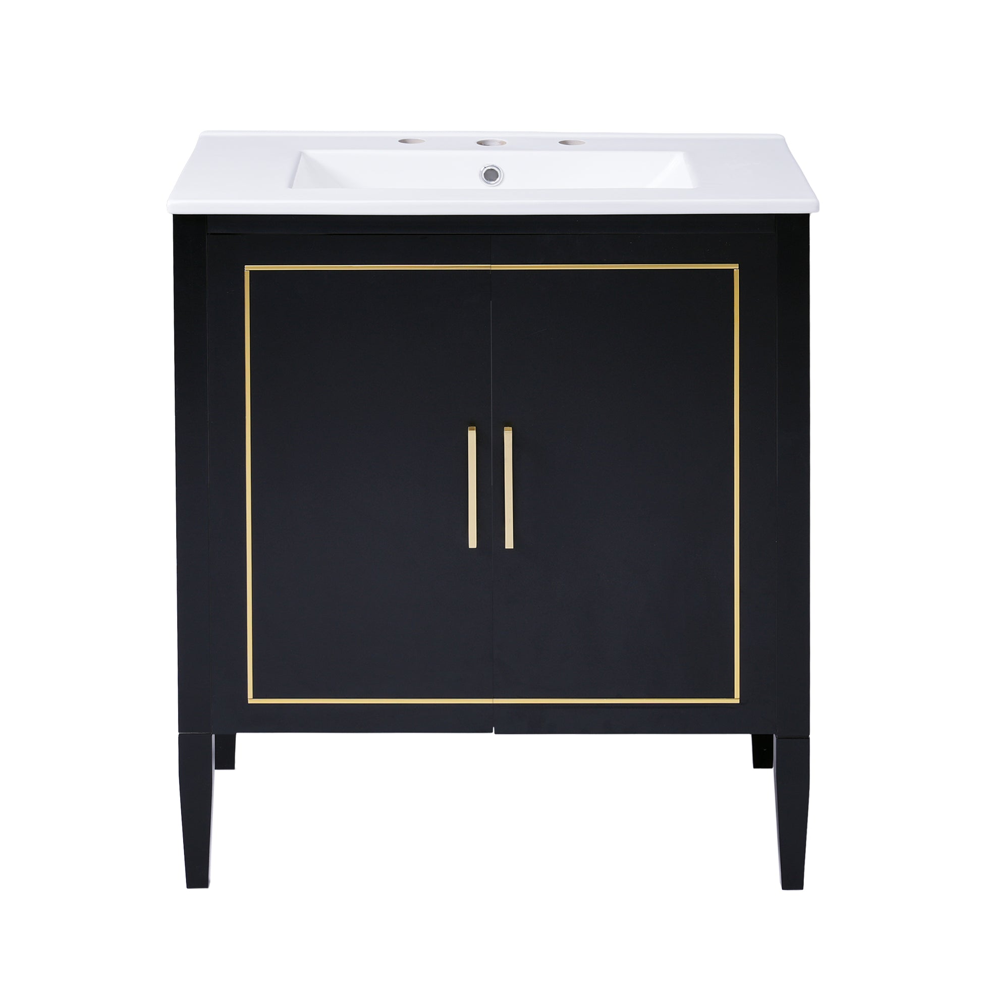 30 Inch Bathroom Vanity With Ceramic Basin, Soft Close Door, Built In Hidden Drawer Black Bathroom Solid Wood Mdf