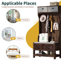 Hall Tree With 6 Hooks And Hinged Lid, Coat Hanger, Entryway Bench, Storage Bench, 3 In 1 Design, 69Inch, For Entrance, Hallway Brown Mdf