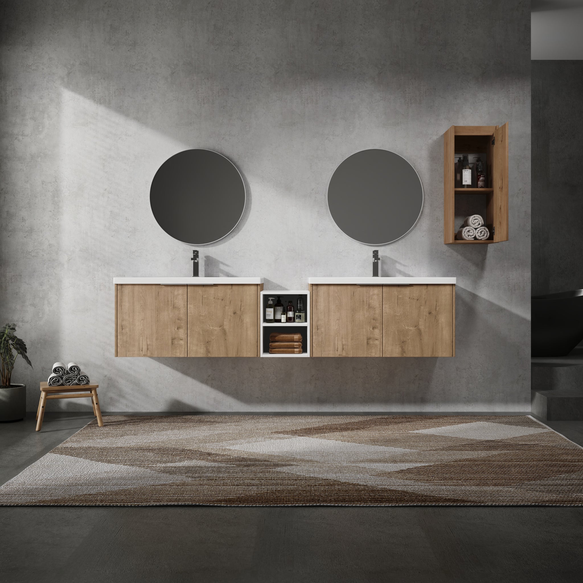 84" Wall Mounted Bathroom Vanity With Sink And Side Cabinet, Soft Close Doors,00112Imo 00636Imox2 0612Gwh Combination Cabinet Kd Packing Imitative Oak Bathroom Modern Plywood Plywood