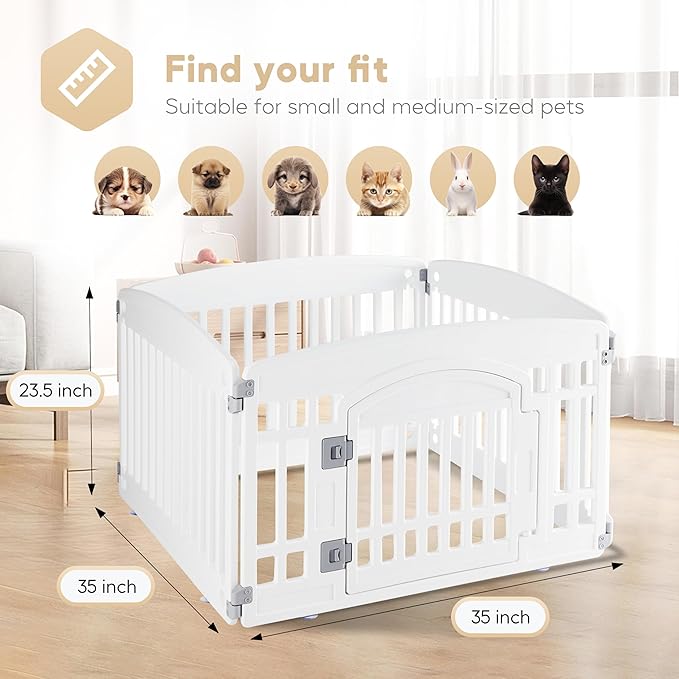 Dog Playpen, 24" Exercise 4 Panel Pet Playpen With Door, Safe And Secure, Folding And Portable Puppy Playpen For Puppies And Small Dogs, White White Plastic