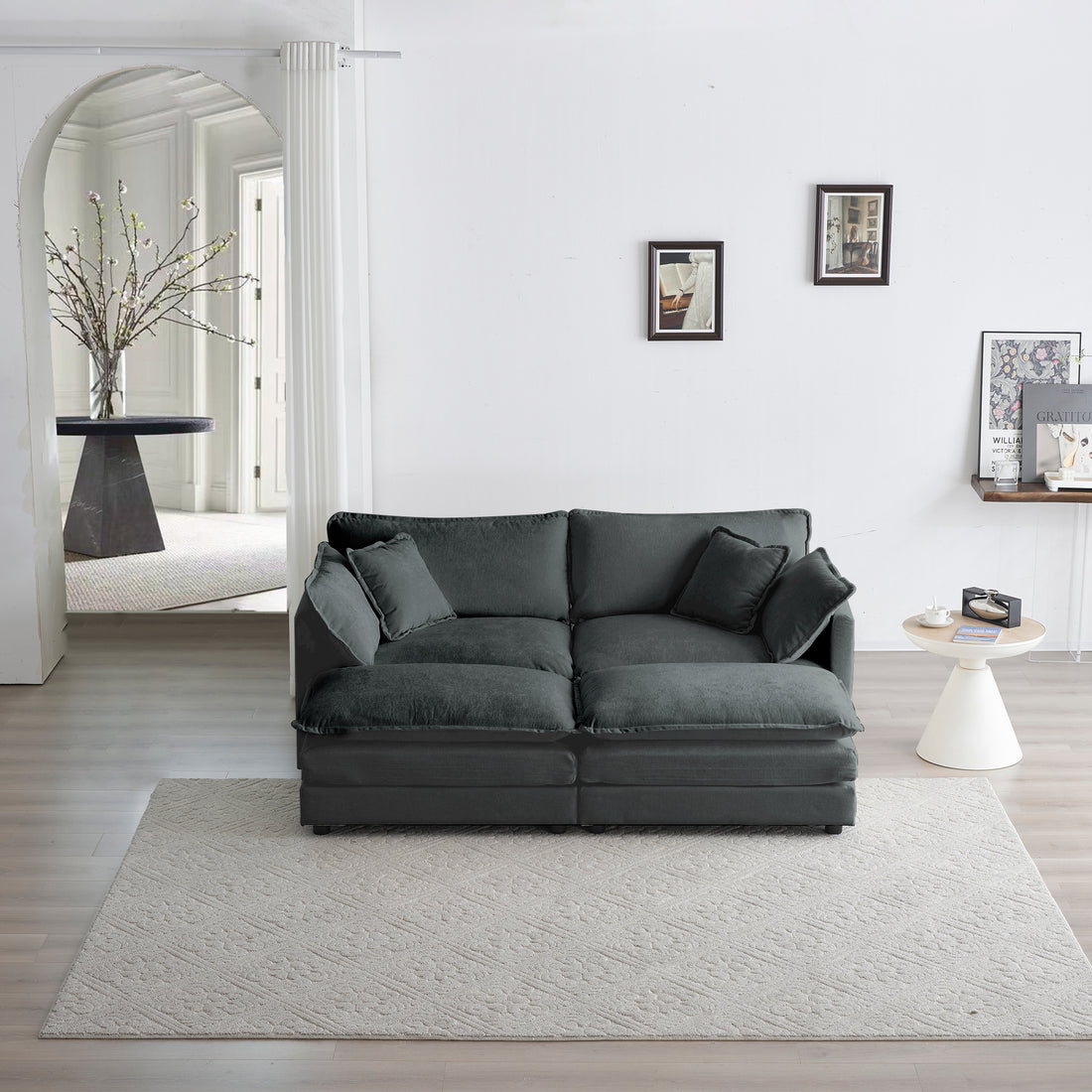 4 Piece Upholstered Sectional Sofa, 1 Piece Of 2 Seater Sofa And 2 Piece Of Ottomans2 Seater Loveseat Lounge With Ottomansgray Chenille Gray Chenille 2 Seat