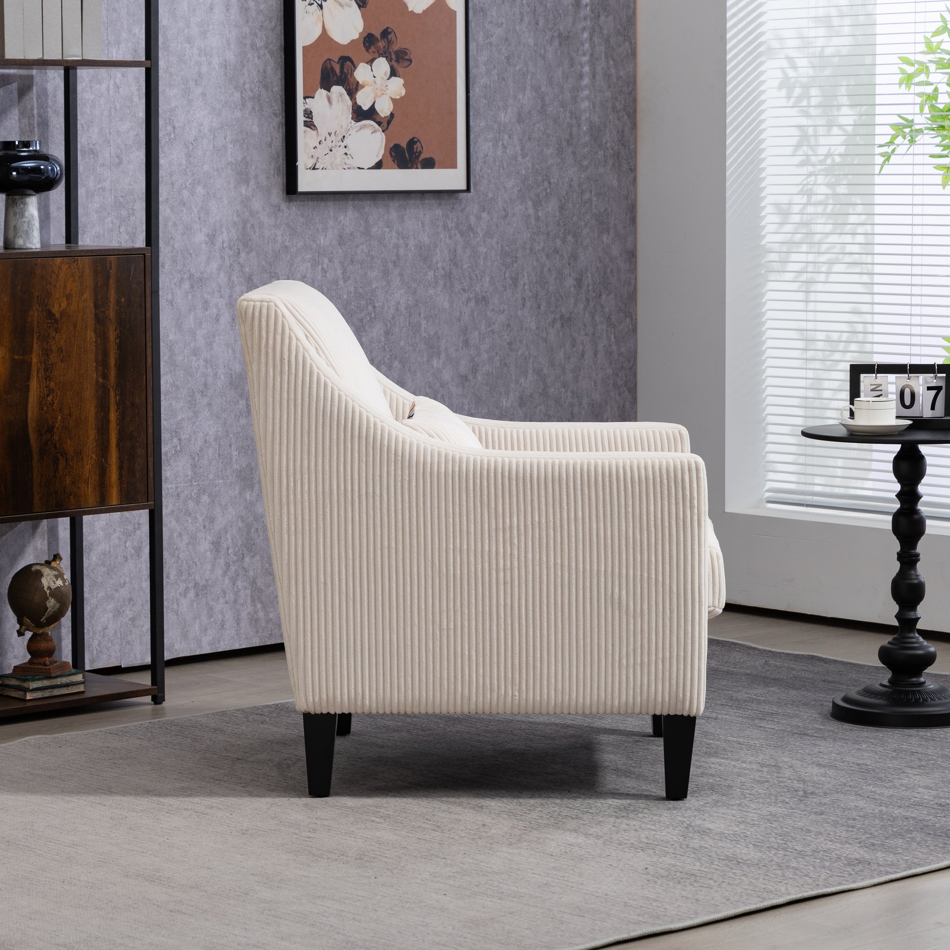Coolmore Modern Accent Chair,Upholstered Armchair With Scooped Arms For Bedroom,Apartment,Studio,Office,Waiting Room Beige Corduroy Beige Primary Living Space Foam Corduroy