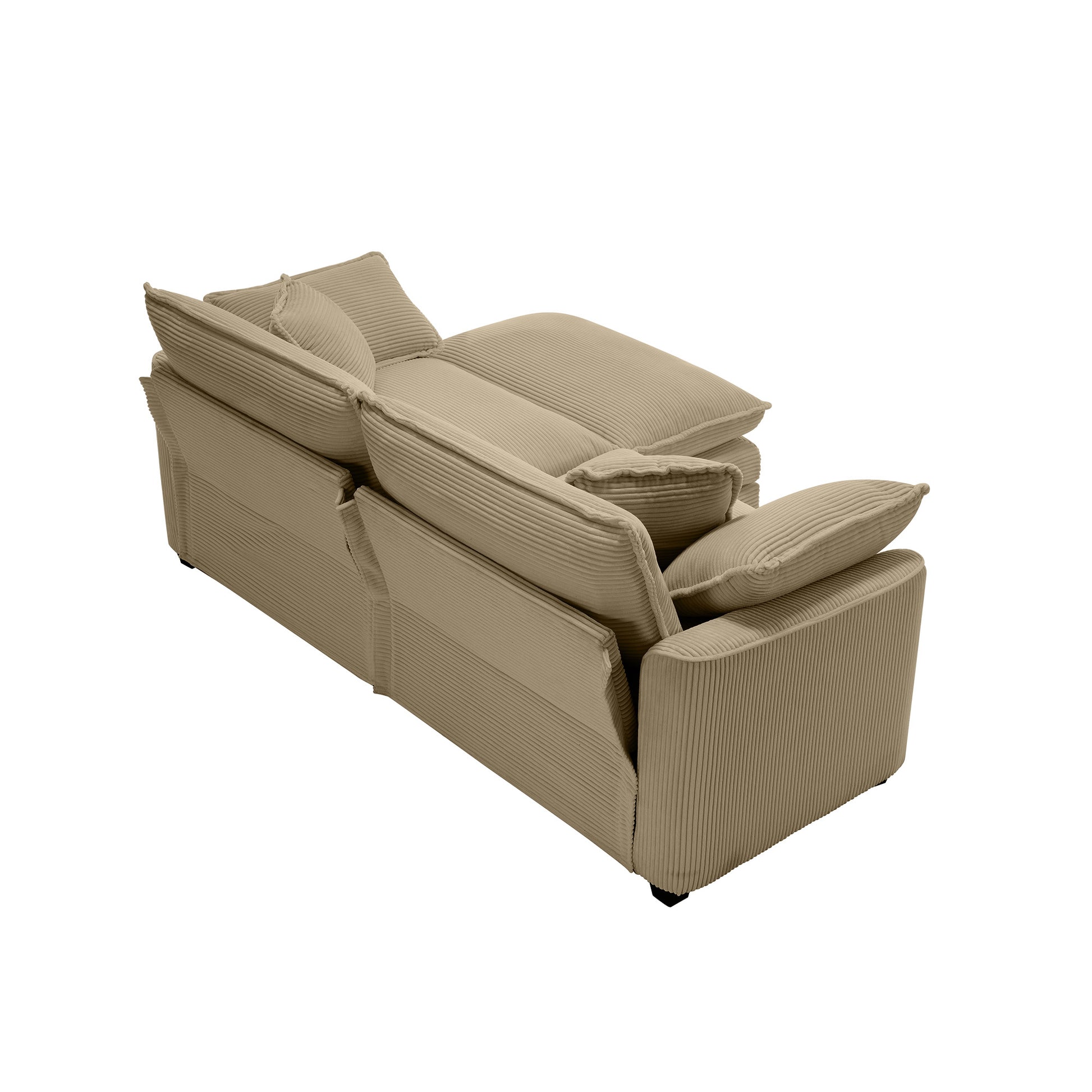 Corduroy Two Seater Sofa With 1 Footrest, L Shaped 2 Seater Sofa With Ottoman For Small Living Spaces, Tan Corduroy Sofa Tan Corduroy 2 Seat