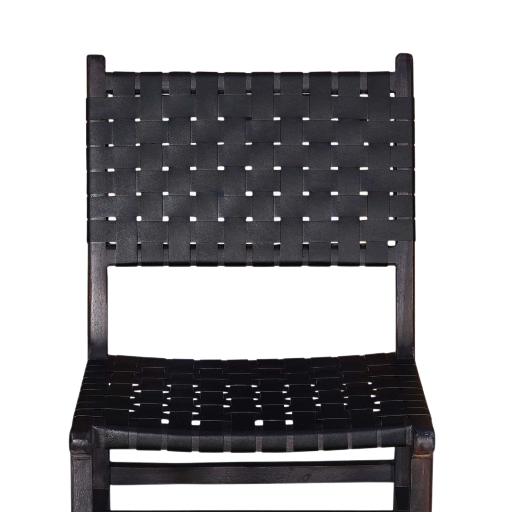 Upholstered Dining Chair Set Of 2, Genuine Leather Woven Side Chair, Rustic Hardwood Frame, Black Wood Geometric Black Dining Room Rectangular Rustic Dining Chairs Set Of 2 Leather Wood