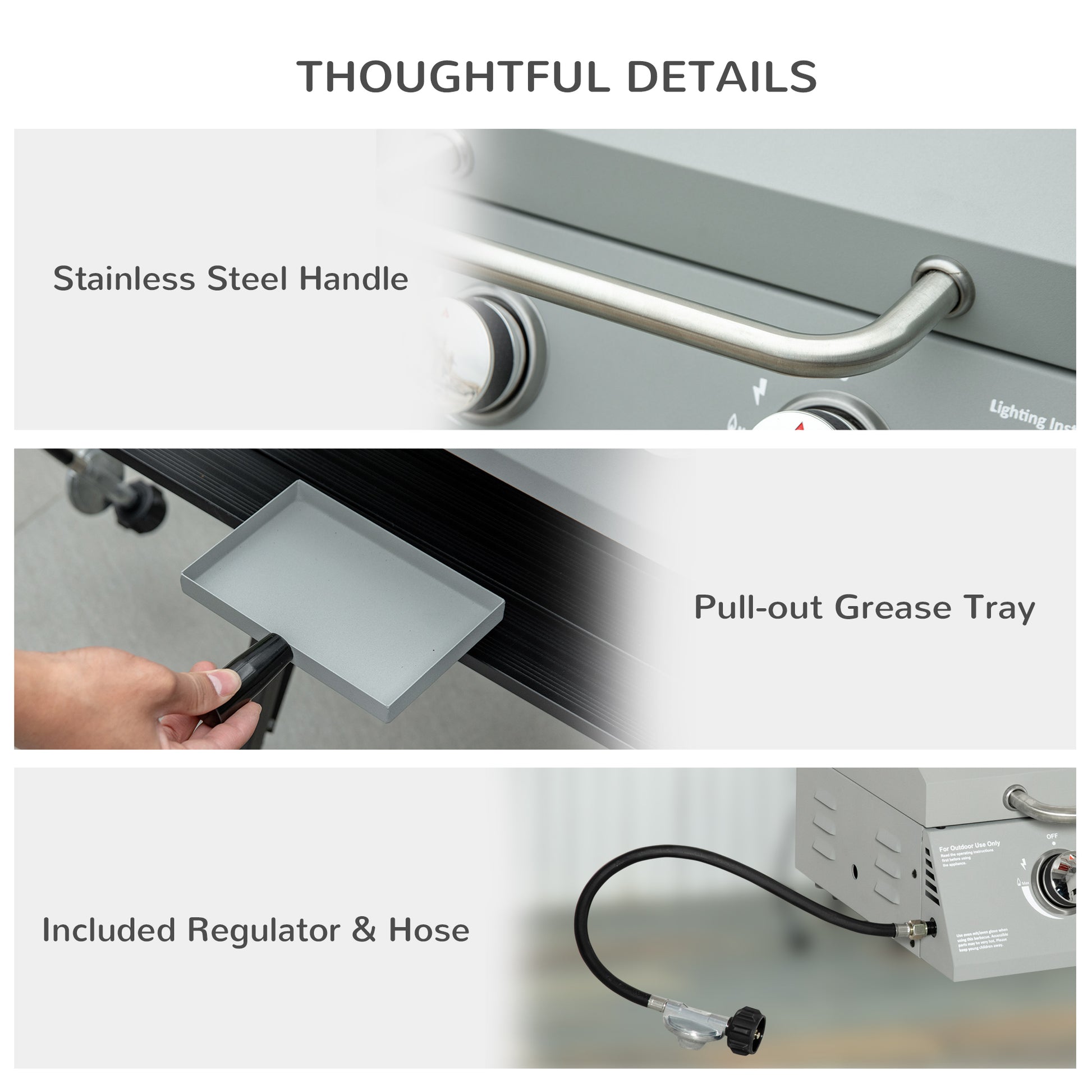 Outsunny 2 Burner Propane Gas Grill Outdoor Portable Tabletop Bbq With Foldable Legs, Lid, Thermometer For Camping, Picnic, Backyard, Light Grey Light Grey Steel