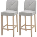Homcom Modern Bar Stools Set Of 2, Upholstered Bar Height Kitchen Stools With Build In Footrest, Solid Wood Legs, Beige Beige Polyester
