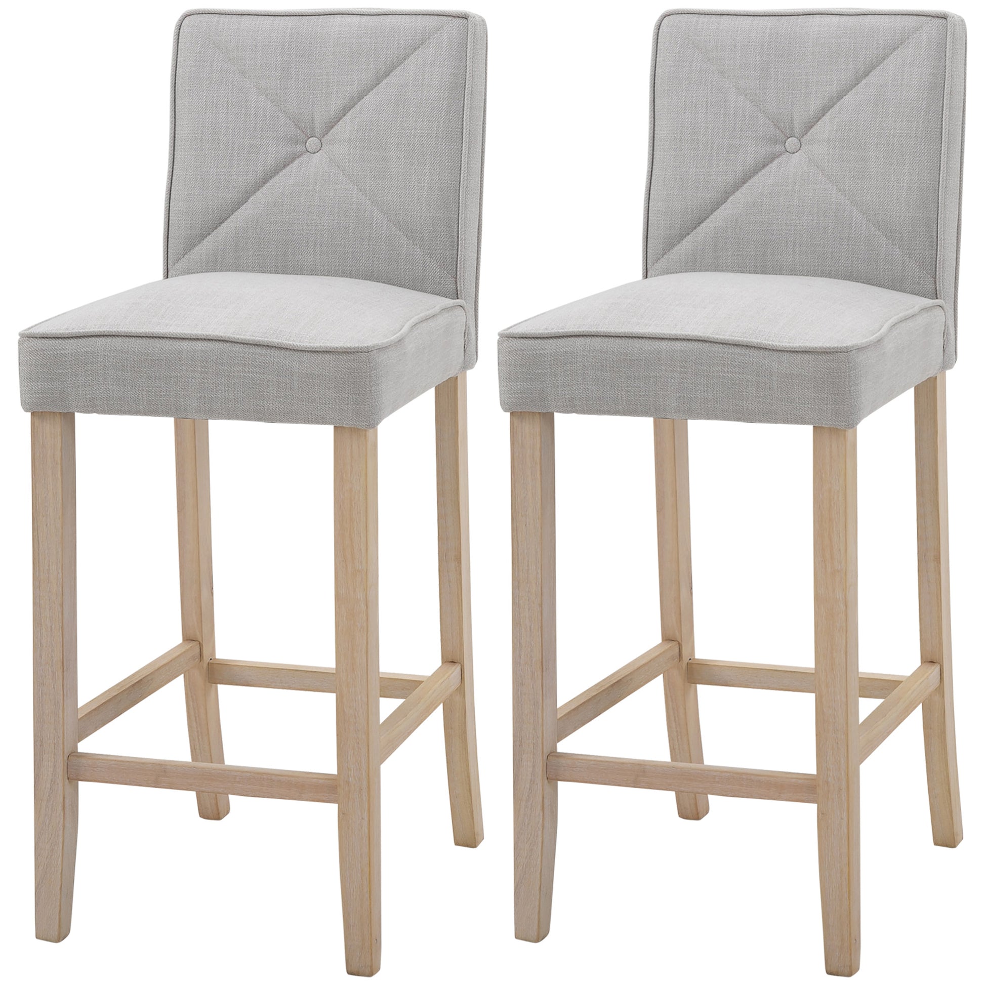 Homcom Modern Bar Stools Set Of 2, Upholstered Bar Height Kitchen Stools With Build In Footrest, Solid Wood Legs, Beige Beige Polyester