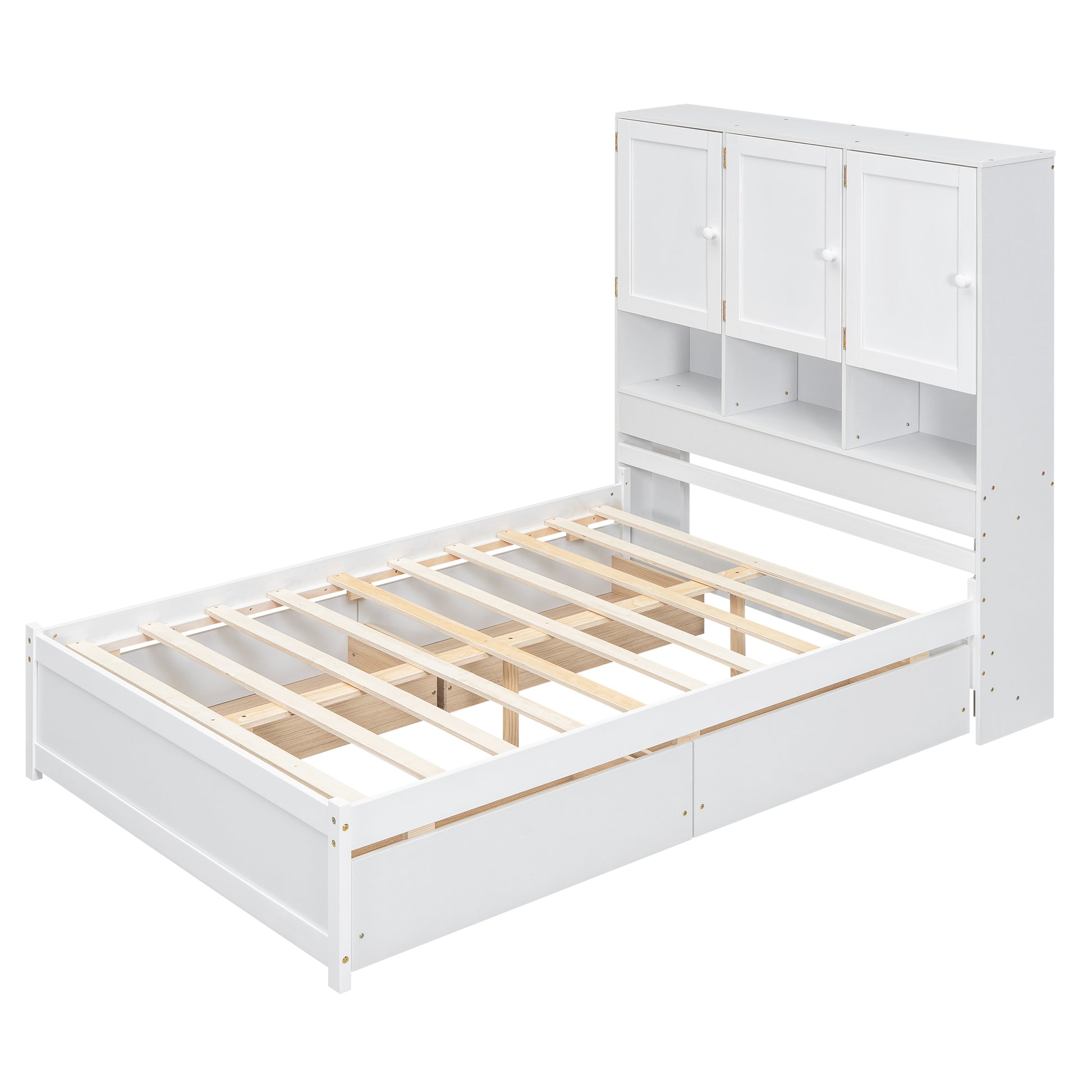 Full Size Platform Bed With Storage Headboard And 4 Drawers, White Box Spring Not Required Full White Wood Bedroom Bed Frame Solid Wood Mdf