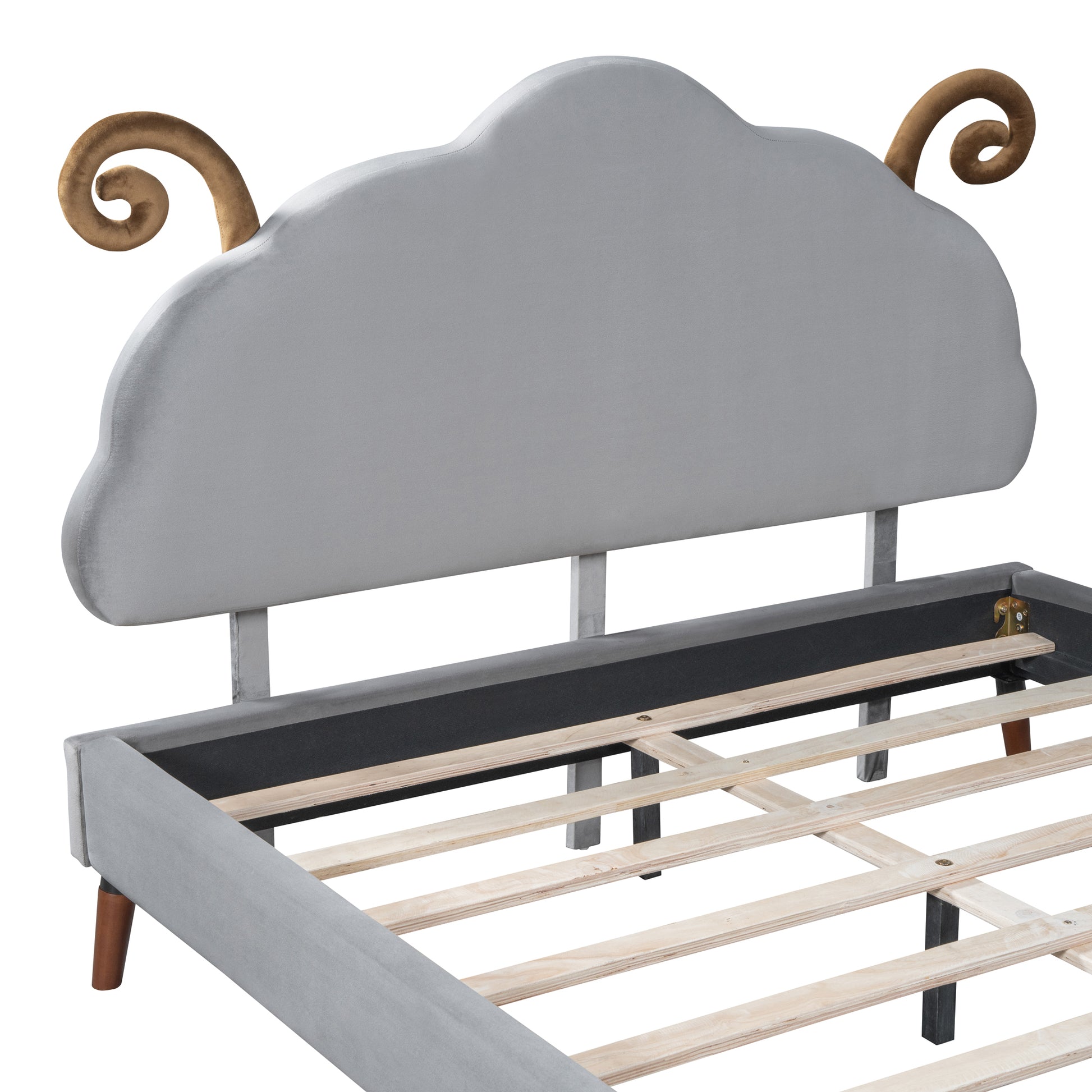Full Size Upholstered Platform Bed With Sheep Shaped Headboard, Gray Full Gray Plywood