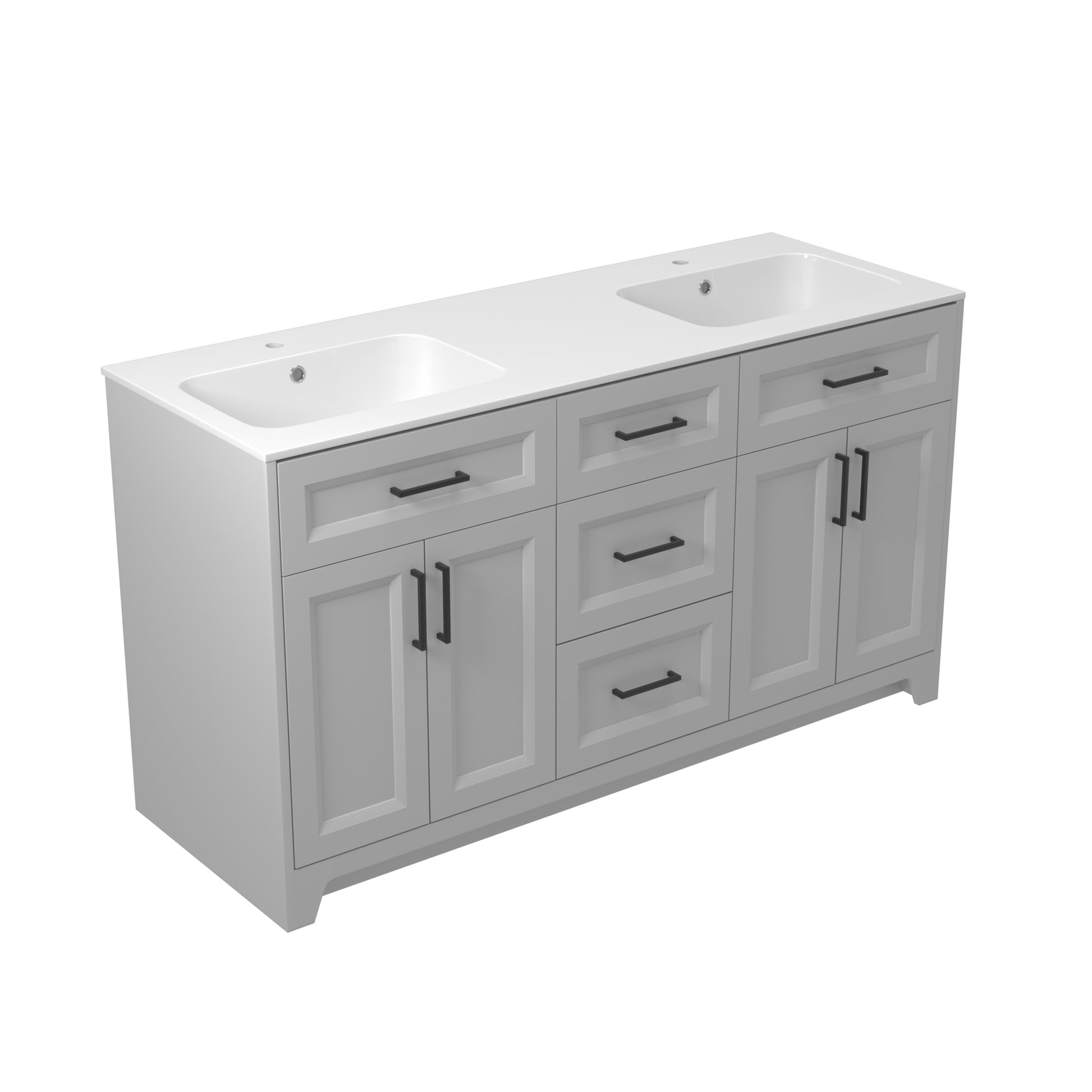 Solid Wood 60 Inch Bathroom Vanity With Double Sink Combo, Modern Vanity Cabinet With 4 Soft Closing Doors & 3 Full Extension Dovetail Drawers Light Grey 3 Light Grey 4 4 48 In & Above 32 To 35 In Soft Close Doors Bathroom Freestanding Luxury,Modern 20