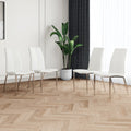 Modern Dining Chairs With Faux Leather Padded Seat Dining Living Room Chairs Upholstered Chair With Chrome Metal Legs Design For Kitchen, Living, Bedroom, Dining Room Side Chairs Set Of 4 White Metal