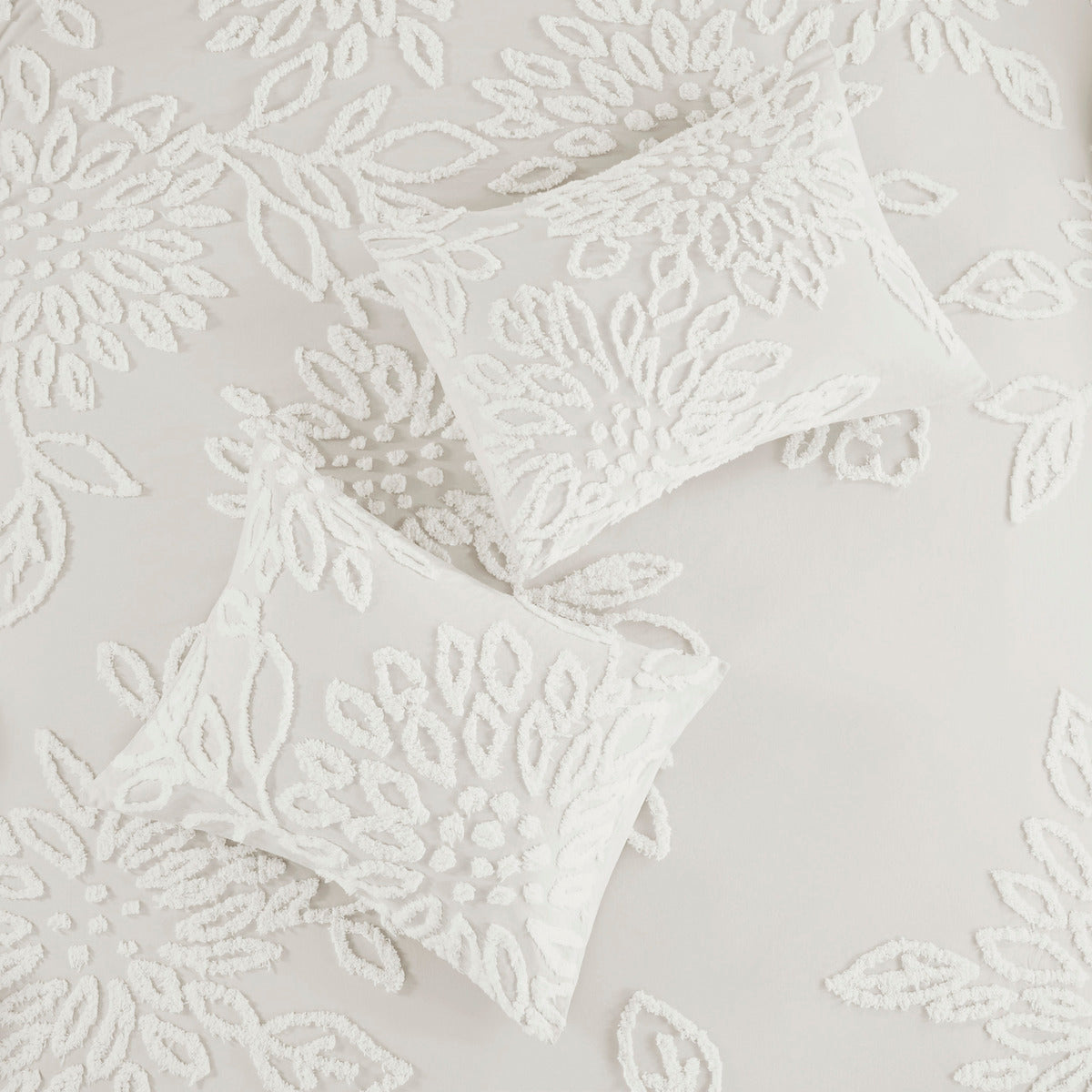 3 Piece Tufted Cotton Chenille Floral Comforter Set Off White Full Queen Full Off White Cotton
