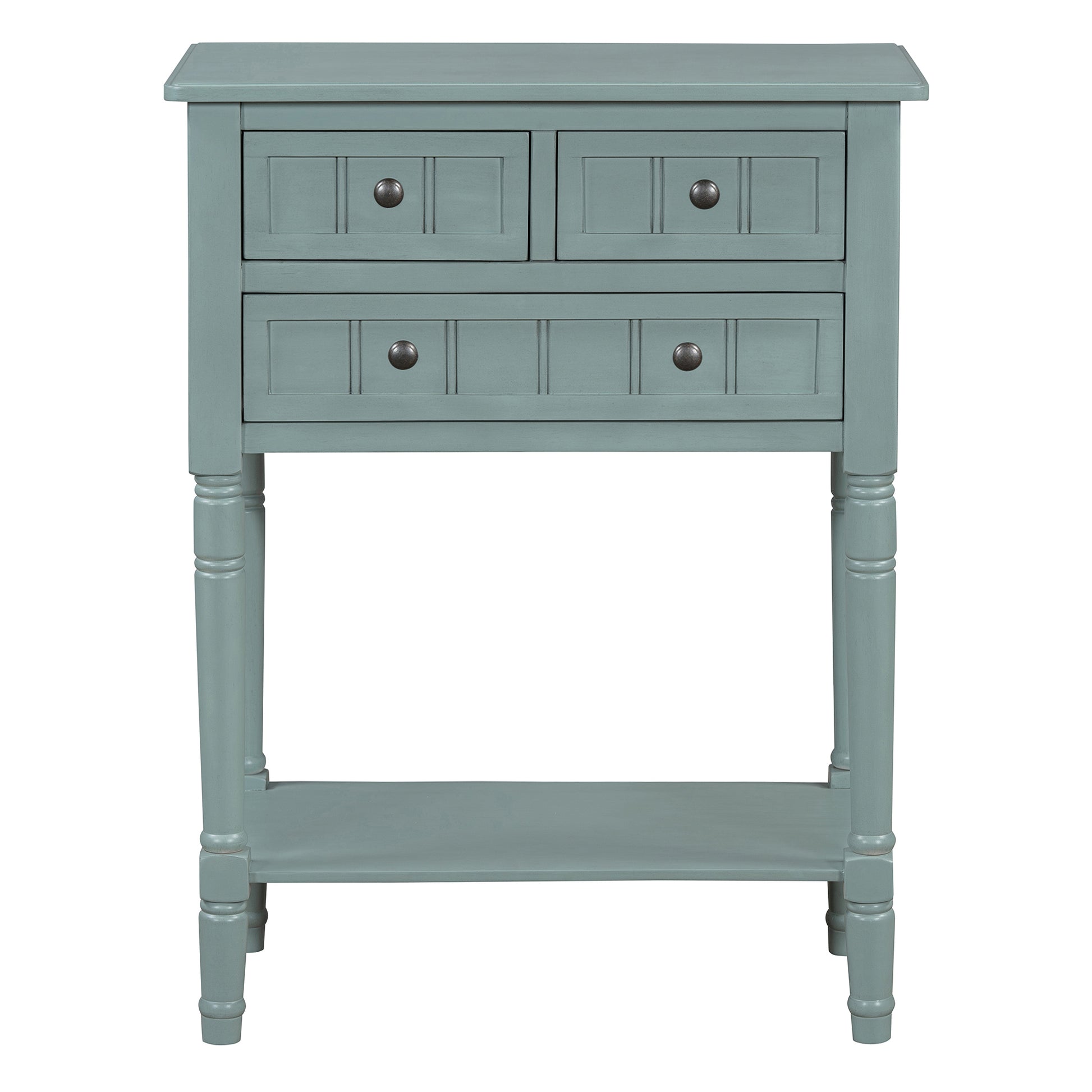 Narrow Console Table, Slim Sofa Table With Three Storage Drawers And Bottom Shelf Light Blue Light Blue Solid Wood Mdf