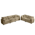 Modern Fabric Living Room Sofa Two Piece Set, Two 2 Seater Sofas With 8 Cushion Upholstery Large Deep Seat Recliner, Tan Corduroy Fabric Tan Corduroy 5 Seat