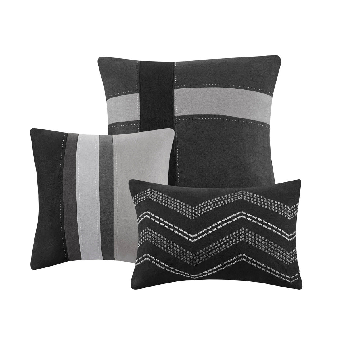 7 Piece Faux Suede Comforter Set Black King King Black Polyester