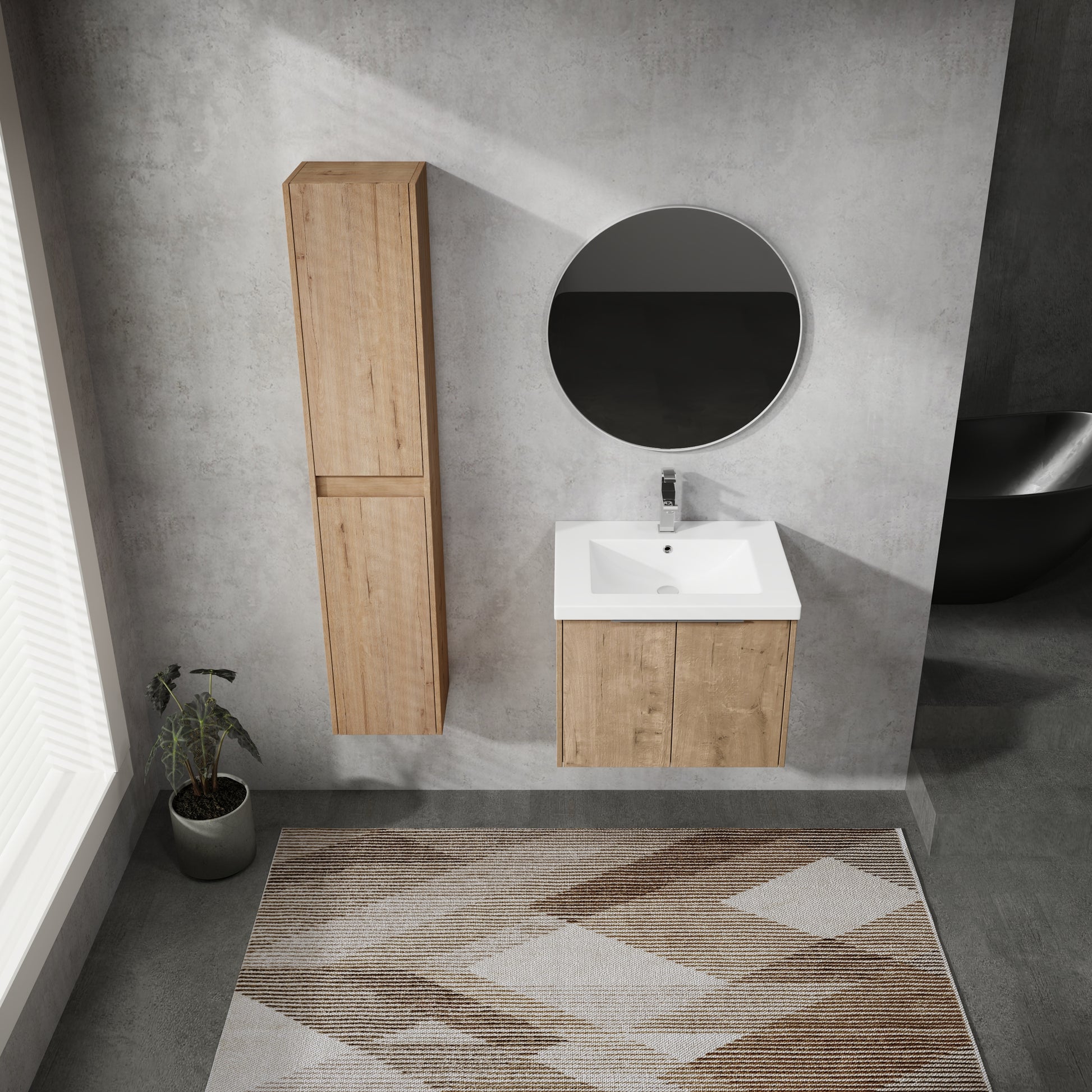 24" Wall Mounted Bathroom Vanity With Sink And Side Cabinet, Soft Close Doors,00112Imo X 2 00624Imo Combination Cabinet Kd Packing Imitative Oak Bathroom Modern Plywood Plywood