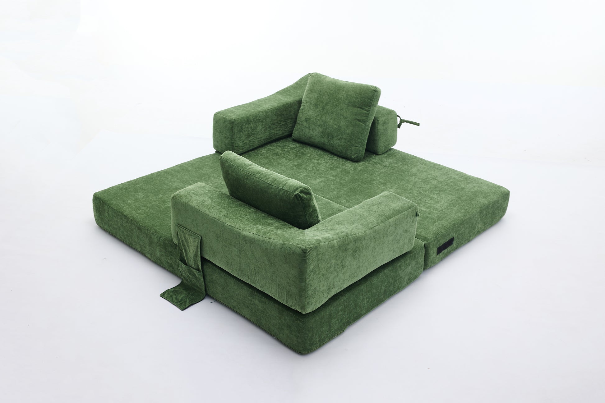 Modern Minimalist Sofa, Fold Out Sofa Bed, Convertible Chair Floor Couch & Sleeping Mattress For Living Room, Bedroom, Apartment, Removable Backrest, Green Green Chenille Soft Vintage Chenille 2 Seat