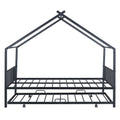 Full Size Metal House Bed With Twin Size Trundle, Black Full Black Metal
