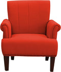 1Pc Traditional Accent Chair Rolled Arms Trim Soft Fabric Upholstered Furniture For Living Room Bedroom Office Orange 30
