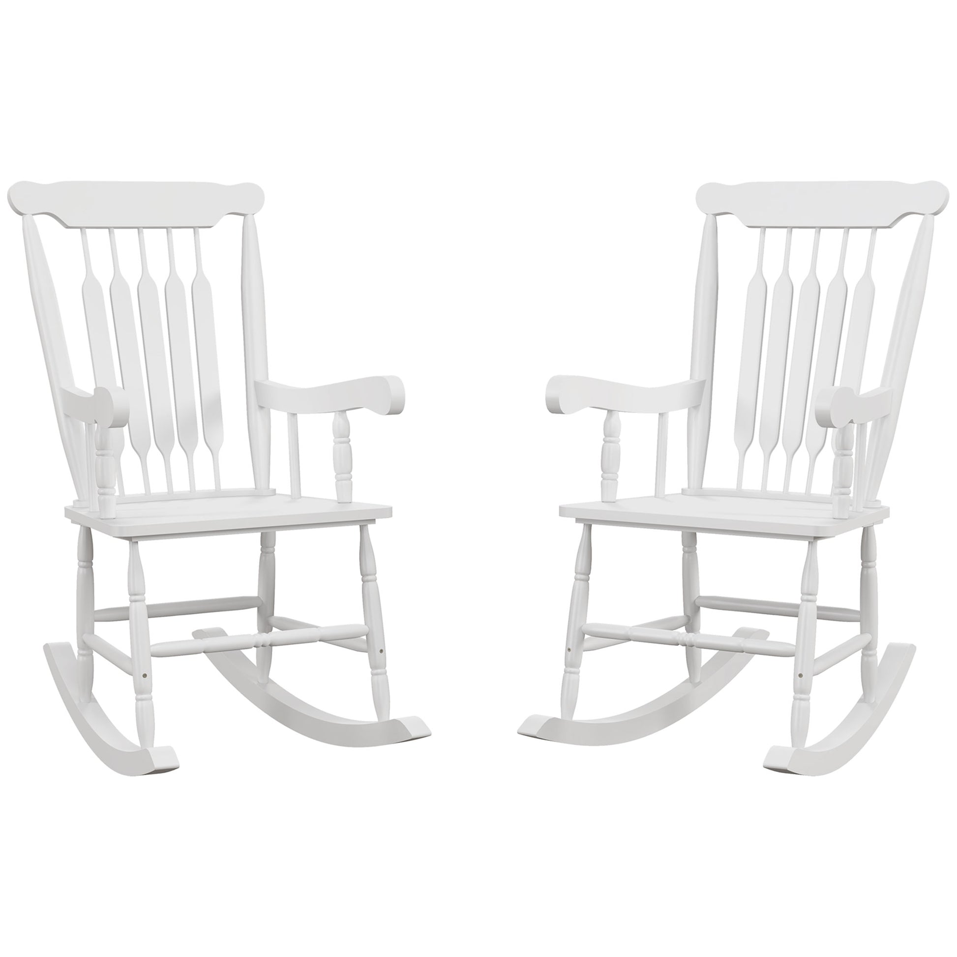 Outsunny Outdoor Wood Rocking Chairs Set Of 2, 350 Lbs. Porch Rockers With High Back For Garden, Patio, Balcony, White White Wood