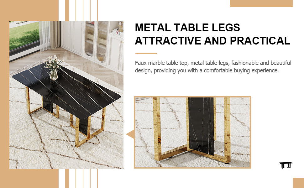Table And Chair Set. Modern Dining Table With Mdf Top And Beautiful Mdf Legs. Equipped With Comfortable Pu Chairs And Metal Legs. Suitable For A Wide Range Of Decorative Styles. Black,Light Gray Seats 8 Mdf