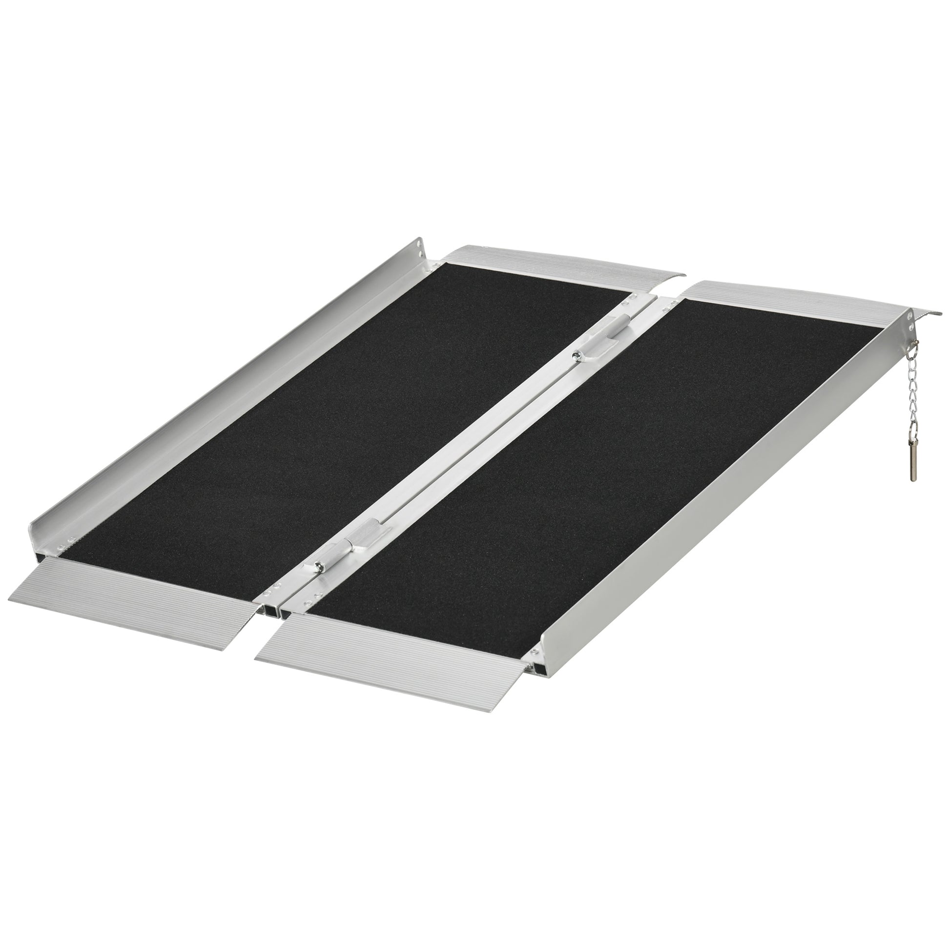 Homcom Wheelchair Ramp 3Ft, Folding Aluminum Threshold Ramp With Non Slip Surface, Transition Plates Above And Below, 600Lbs Weight Capacity For Home, Doorways, Curbs, Steps Black Aluminum