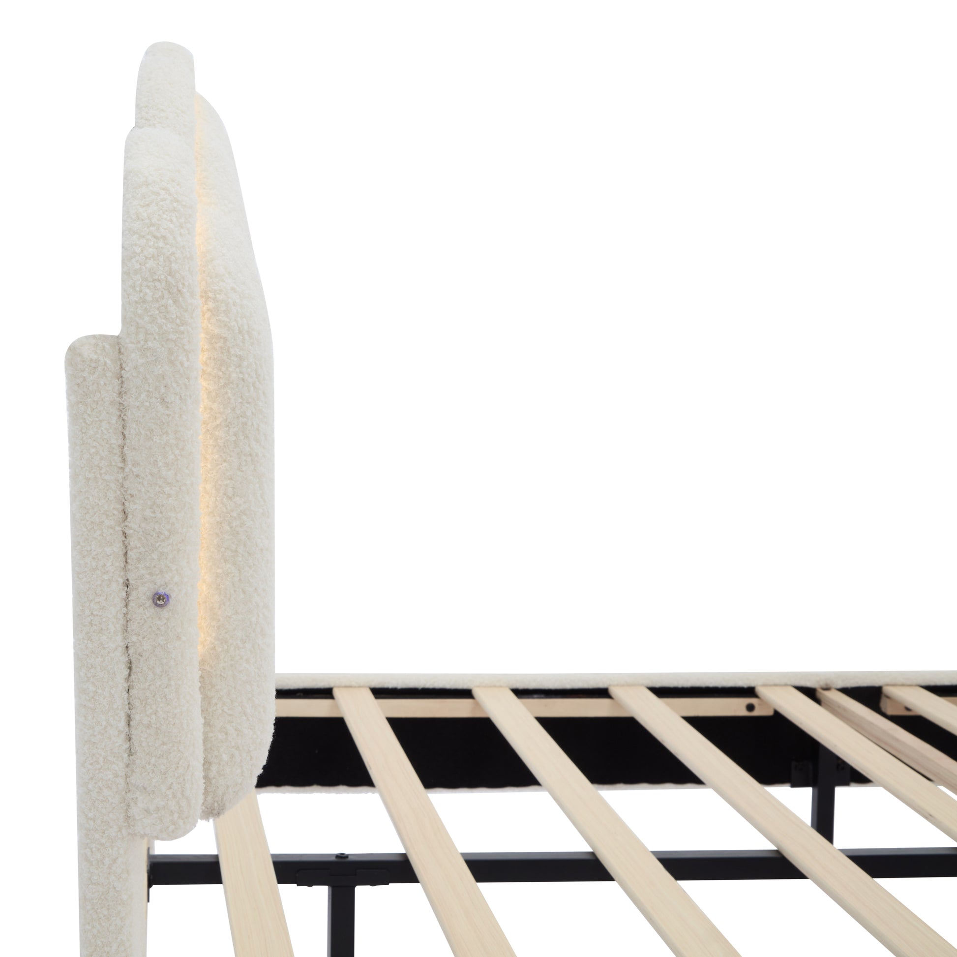 2 Pieces Bedroom Sets Full Size Flower Shaped Upholstered Led Platform Bed With Storage Ottoman Sherpa Fabric, White Full White 2 Piece Set Wood