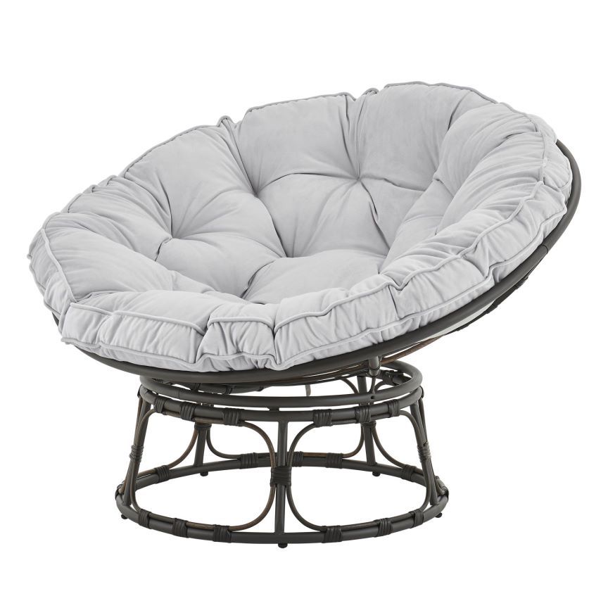 Francis Outdoor Moon Chair With Light Grey Cushion Light Grey Solid Surface