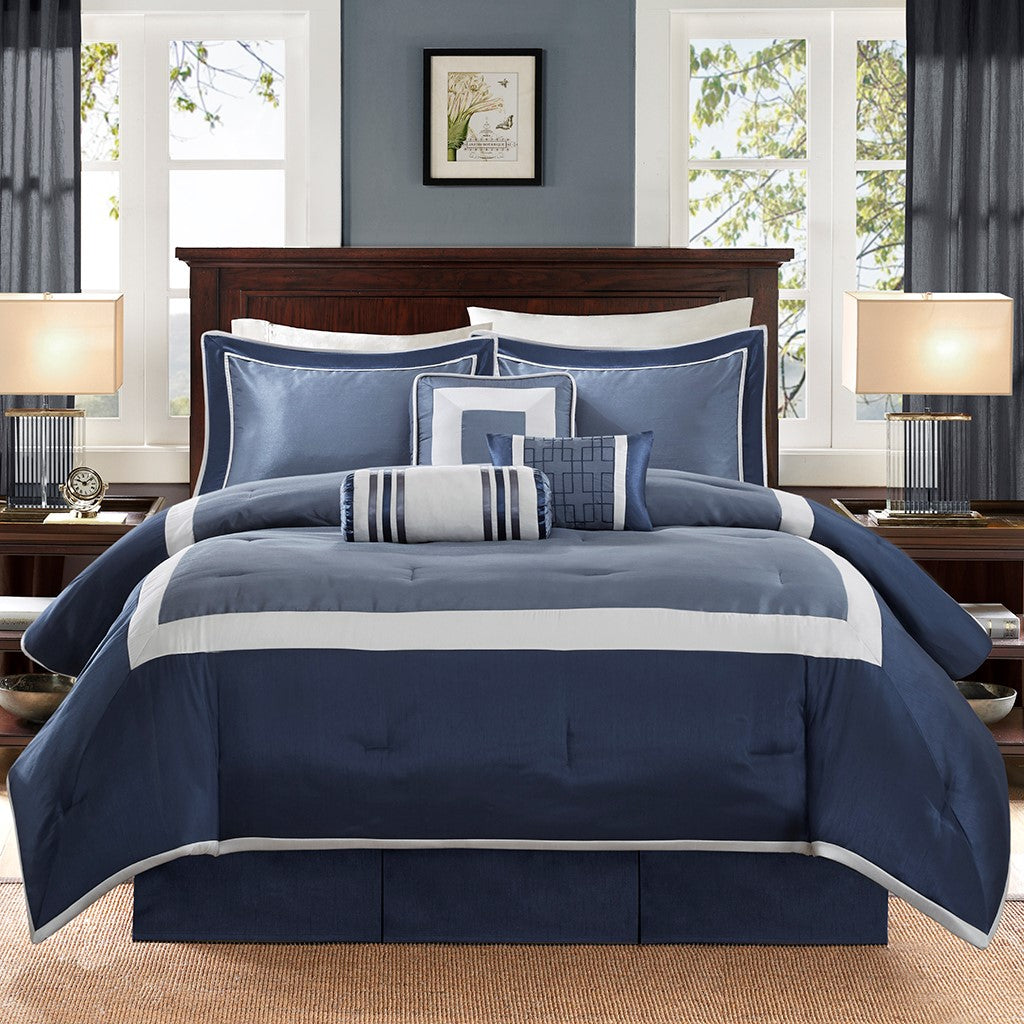 7 Piece Comforter Set Navy Cal King California King Navy Polyester