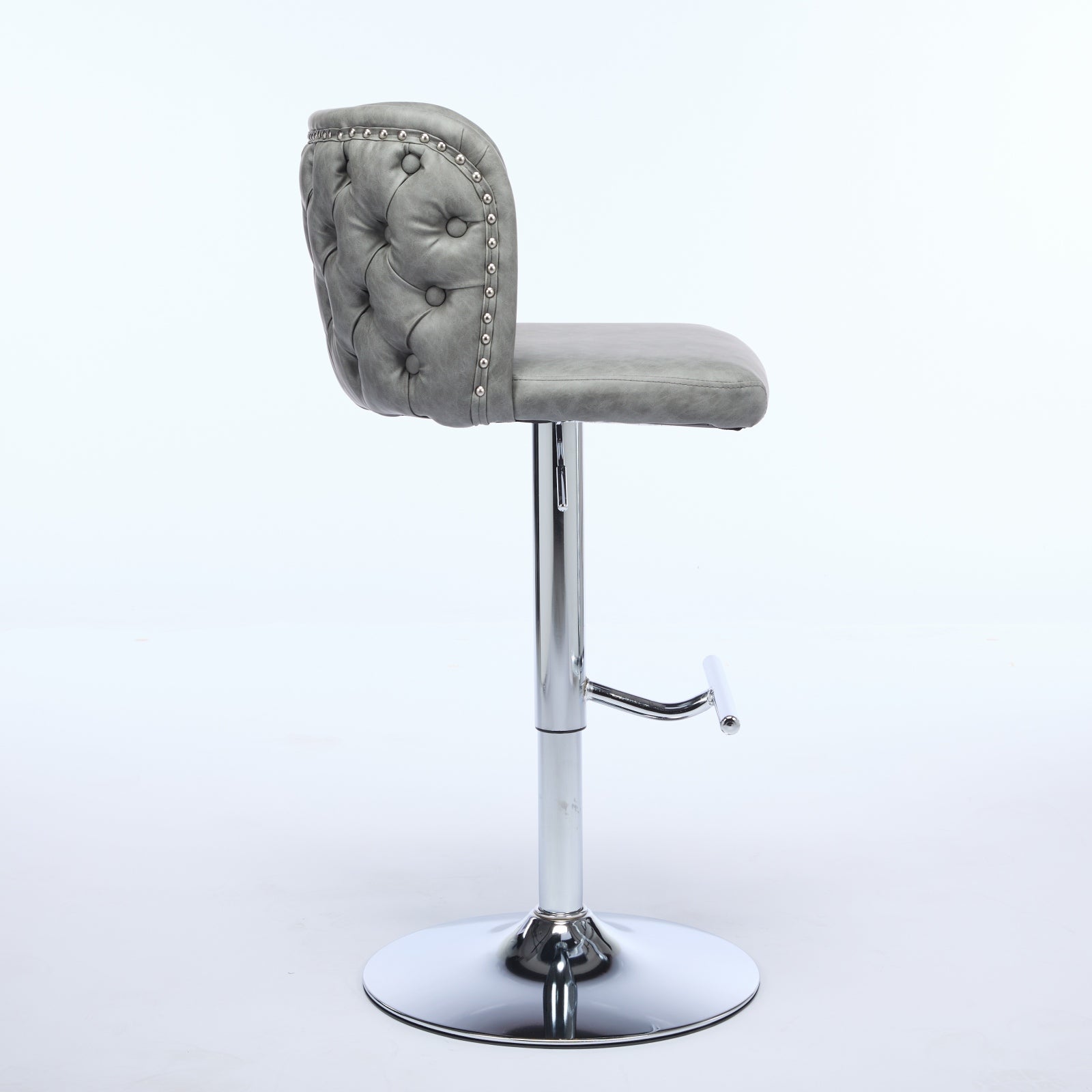 Swivel Barstools Adjusatble Seat Height With Chrome Base, Modern Pu Upholstered Bar Stools With The Whole Back Tufted, For Home Pub And Kitchen Island,Gray, Set Of 2 Gray American Design Bar Stools Set Of 2 Foam Pu Leather