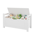 Kids Toy Box Chest, White Rubber Wood Toy Box For Boys Girls, Large Storage Cabinet With Flip Top Lid Safety Hinge, Toy Storage Organizer Trunk For Nursery, Playroom White Mdf