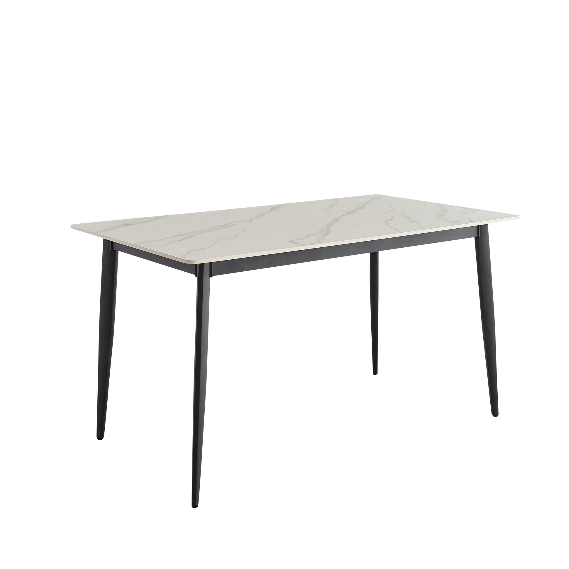 Dining Table Table 55" Rectangular White Kitchen Table With Porcelain Table Top And Metal Legs,Dining Room Table For 4,Mid Century Dinner Table For Living Room And Office,Table Only White Black European Ceramic Tile Iron