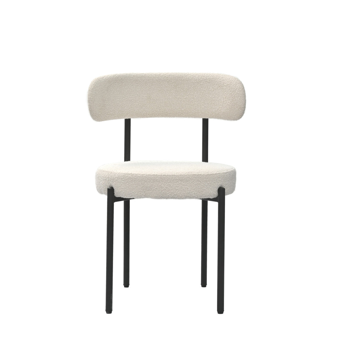 White Boucle Dining Chairs Set Of 2,Mid Century Modern Curved Backrest Chair,Round Upholstered Kitchen Chairs Metal White Dining Room Round Modern Banquet Chair Velvet