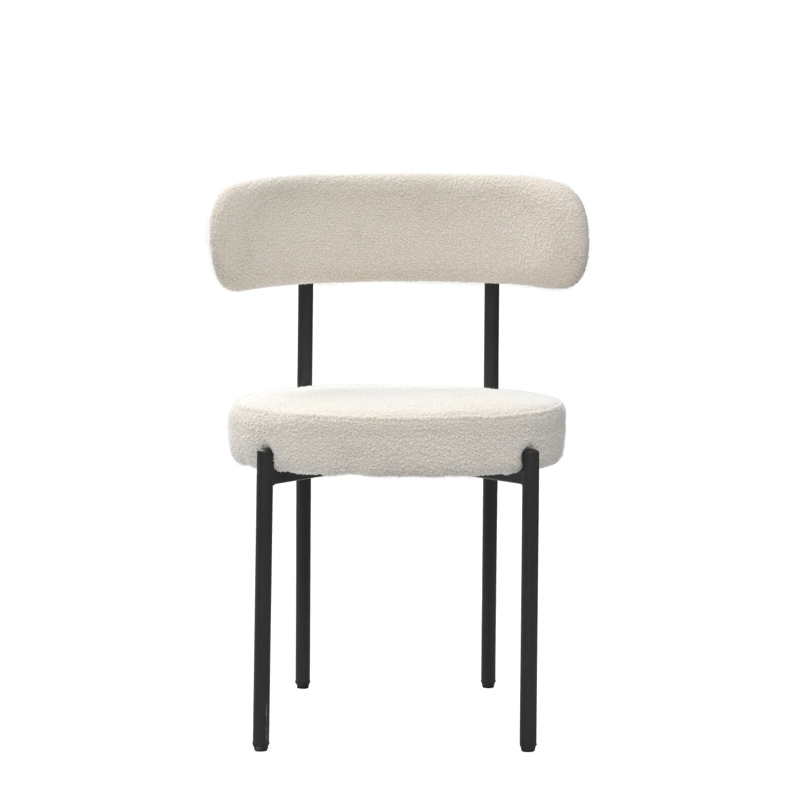 White Boucle Dining Chairs Set Of 2,Mid Century Modern Curved Backrest Chair,Round Upholstered Kitchen Chairs Metal White Dining Room Round Modern Banquet Chair Velvet