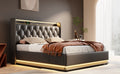 Queen Size Upholstered Bed, 360 Surround Led Function, Buttons Apps Remote Control, Hydraulic Storage Bed With Usb Type C Charging, Black,Pu Without Mattress Queen Black Pu