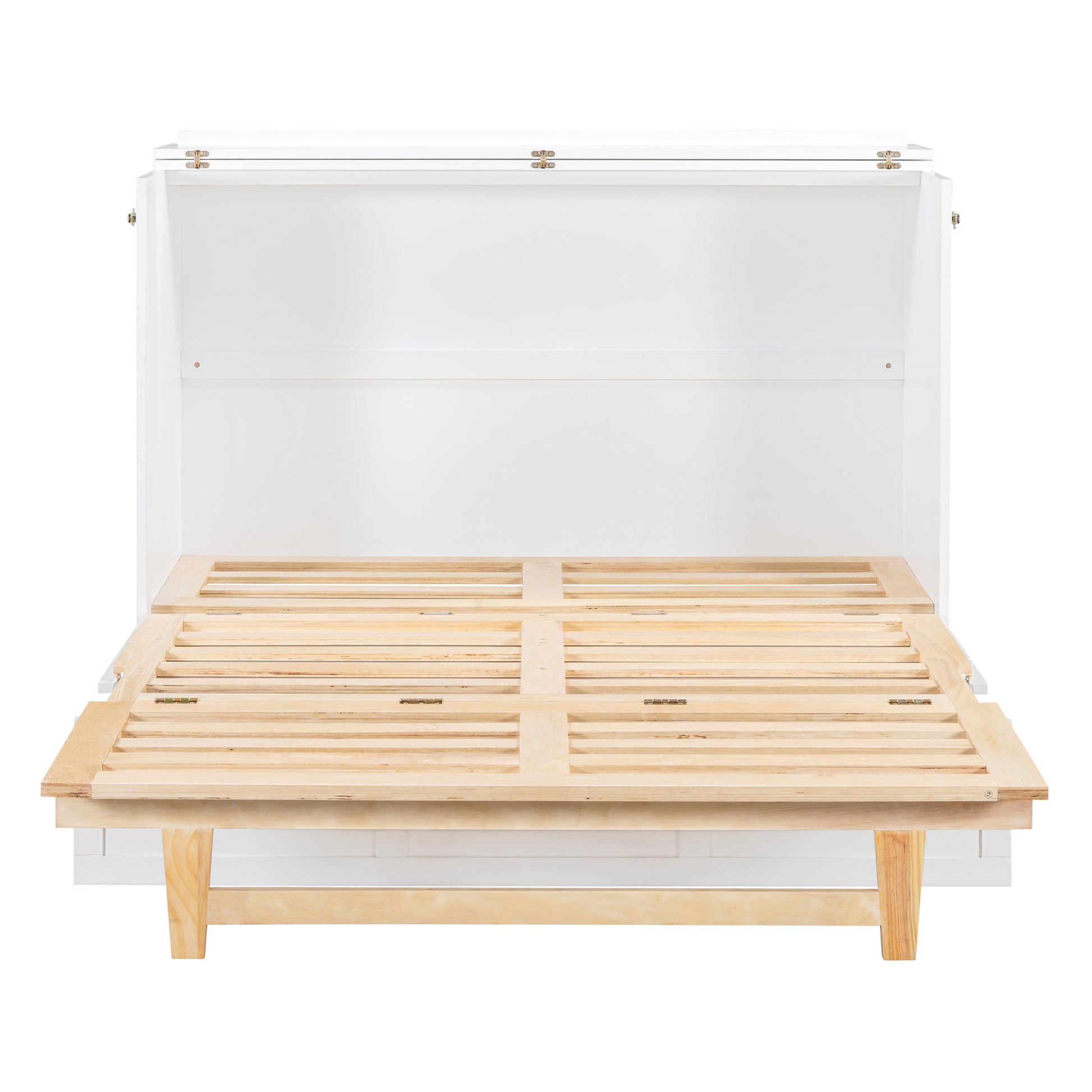 Full Size Murphy Bed With Large Drawers,White Full White Plywood