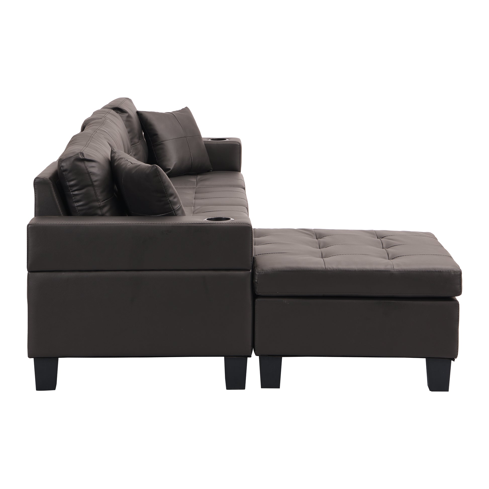 Sectional Sofa Set For Living Room With L Shape Chaise Lounge ,Cup Holder And Left Or Right Hand Chaise Modern 4 Seat Chocolate Brown Dark Brown Pu 4 Seat