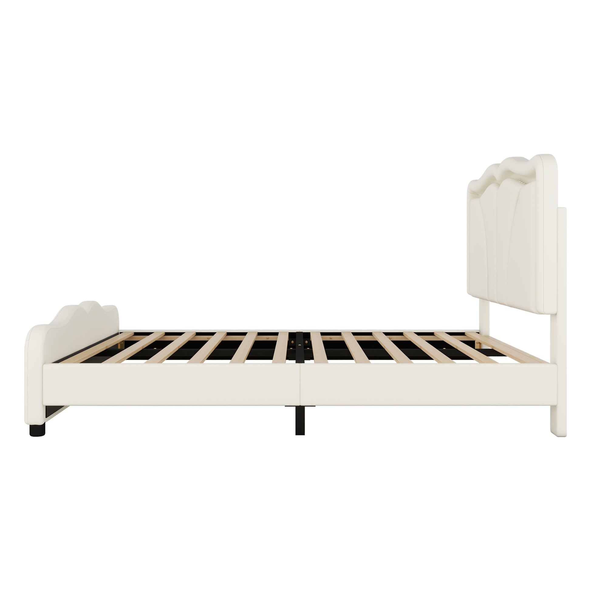 Full Size Upholstered Platform Bed With Curve Shaped And Height Adjustbale Headboard,Led Light Strips,White Full White Upholstered