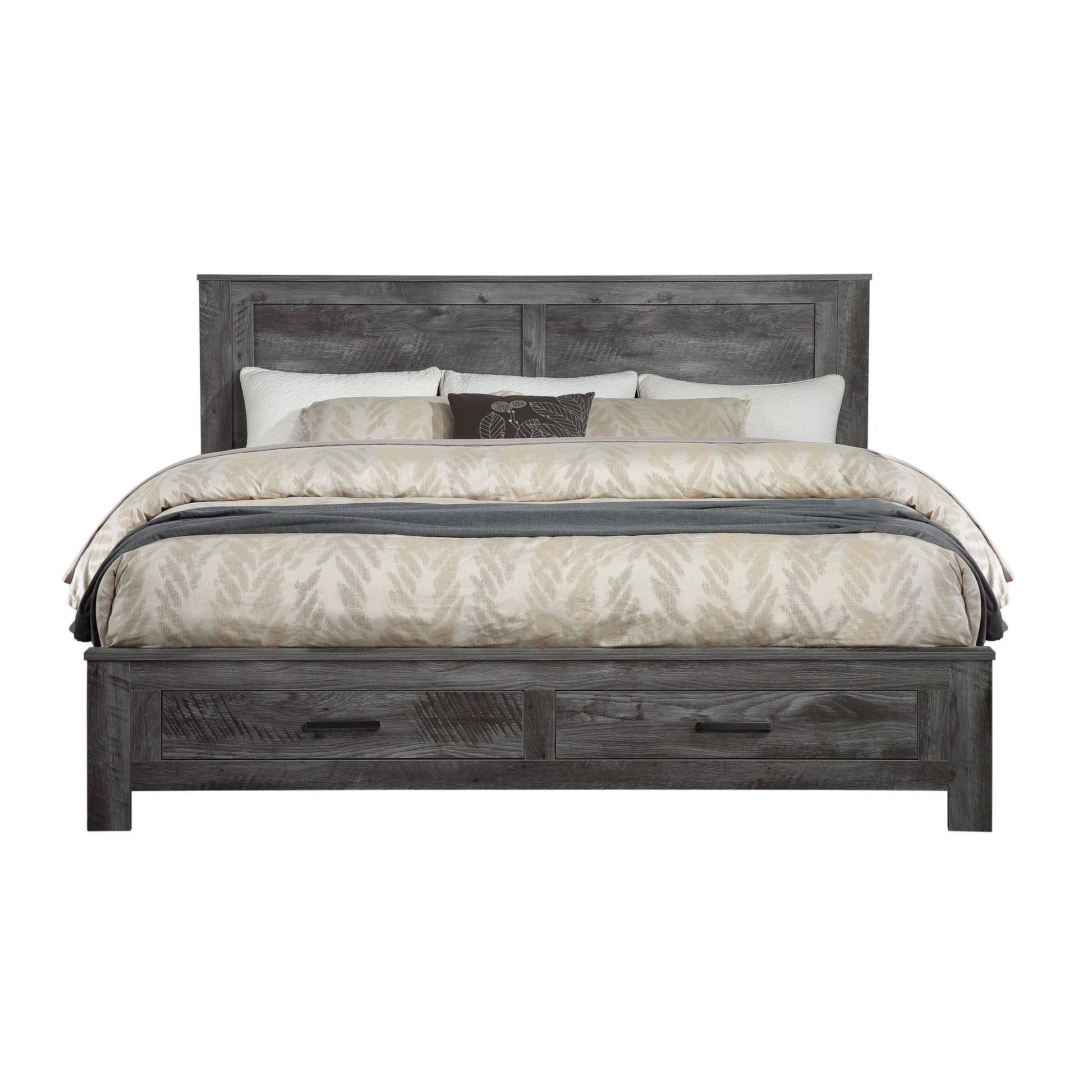 Rustic Grey Oak Queen Panel Bed With Storage Box Spring Required Queen Gray Wood Gray Wood