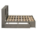 Queen Size Platform Bed With Storage Headboard And 8 Drawers, Gray Box Spring Not Required Queen Gray Wood Bedroom Bed Frame Solid Wood Mdf
