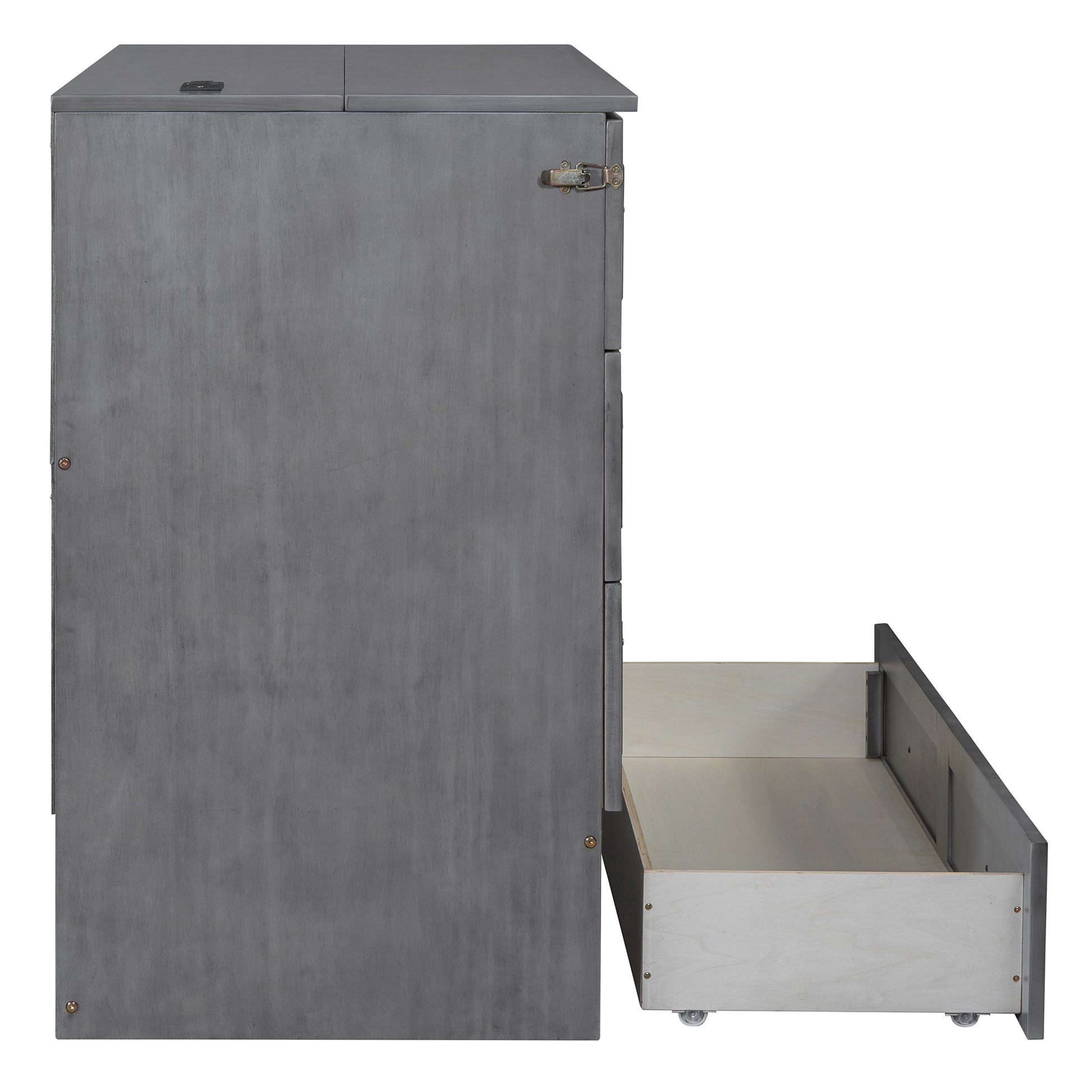 Full Size Murphy Bed With Large Drawers,Gray Full Gray Plywood