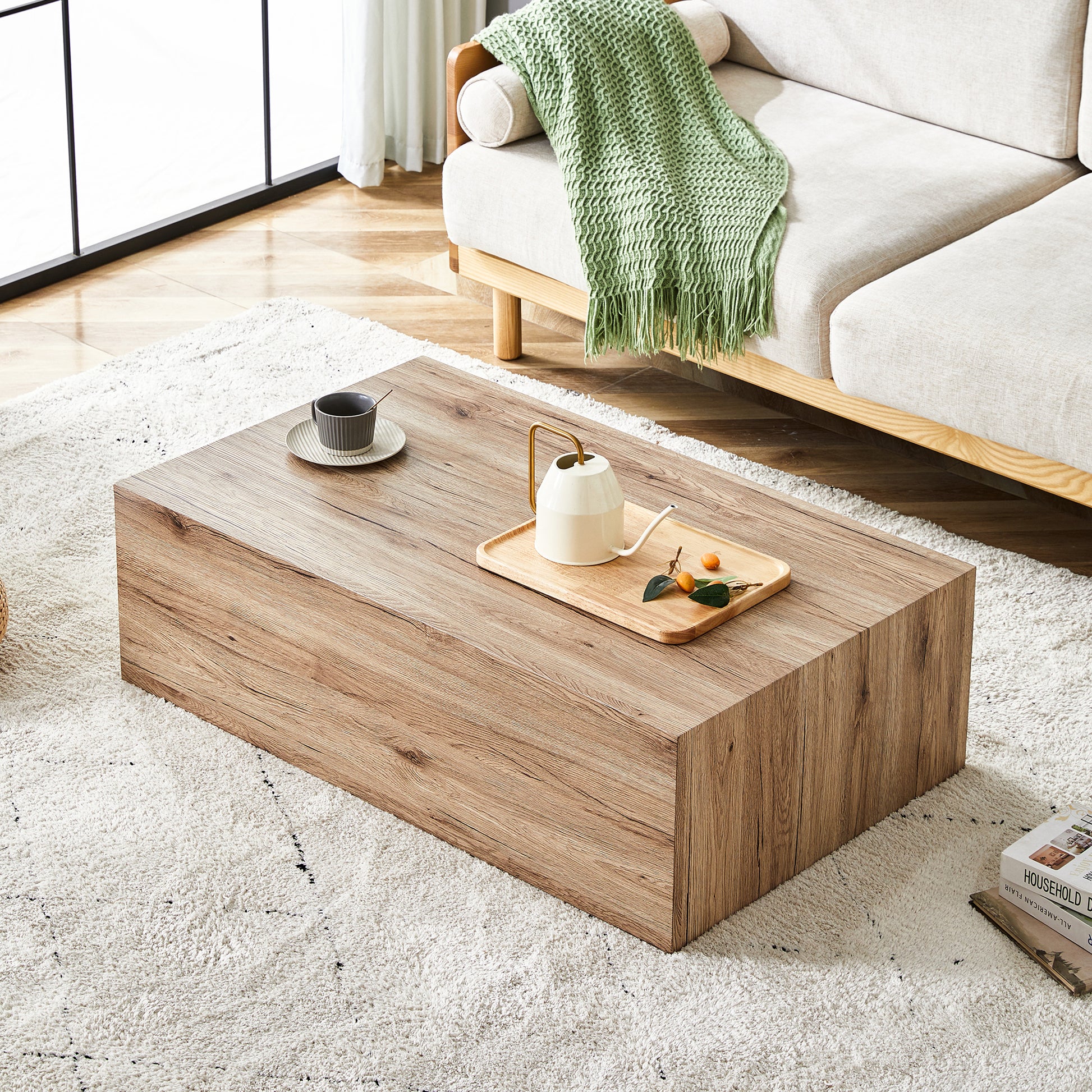 Modern Three Piece Coffee Table.Elevate Your Living Space With This Modern Mdf Coffee Table That Showcases Smooth, Light Wood Color Texture Patterns. Stylish Design. Wood Mdf