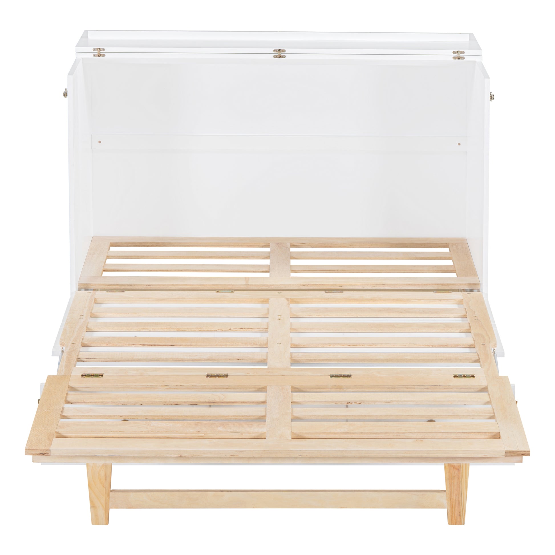 Full Size Murphy Bed With Large Drawers,White Full White Plywood