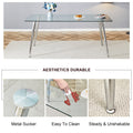 Table And Chair Set.Modern Rectangular Glass Dining Table With A Tempered Glass Tabletop And Silver Metal Legs, Paired With Multiple Chairs Designed With Pu Cushions And Silver Metal Legs. Silver White Seats 8 Tempered Glass