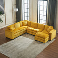 Modern U Shaped 6 Seat Sectional Sofa Couch With One Ottoman And Three Toss Pillows ,Modular Sofa For Living Room,Corduroy Sofa Yellow Corduroy 7 Seat
