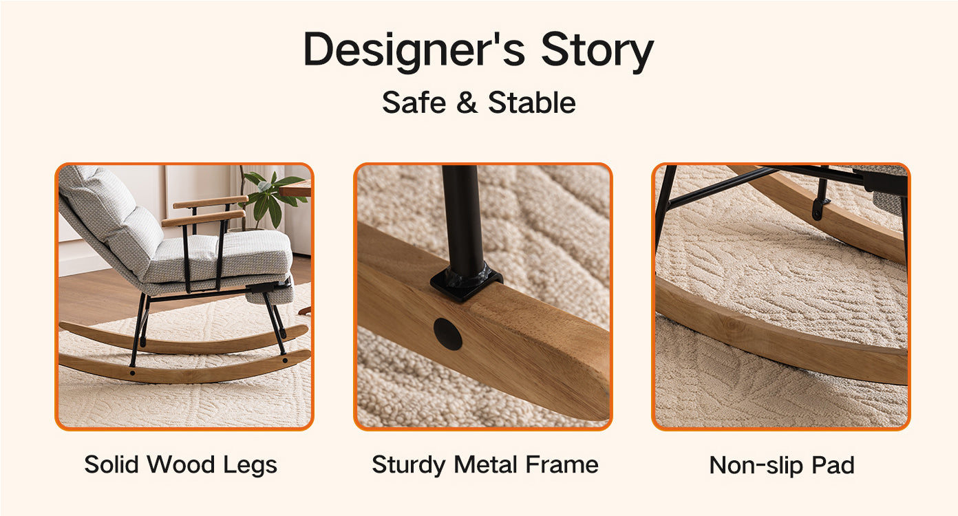 Modern Teddy Gliding Rocking Chair With High Back, Retractable Footrest, And Adjustable Back Angle For Nursery, Living Room, And Bedroom Grey Fabric