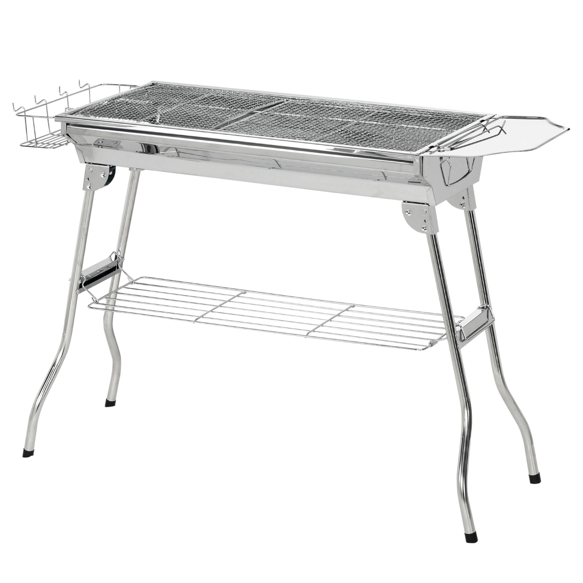 Outsunny Charcoal Grill, Stainless Steel Portable Folding Bbq, Outdoor Hibachi For Backyard Cooking, Camping, Picnic, Party, Tailgating And Travel With Pan, Grill Rack, Shelves, And Hooks Silver Stainless Steel