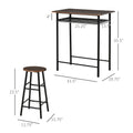 Homcom 3 Piece Counter Height Bar Table And Chairs Set, Space Saving Dining Table With 2 Matching Stools, Storage Shelf Metal Frame Footrest, Black, Brown Black Mdf